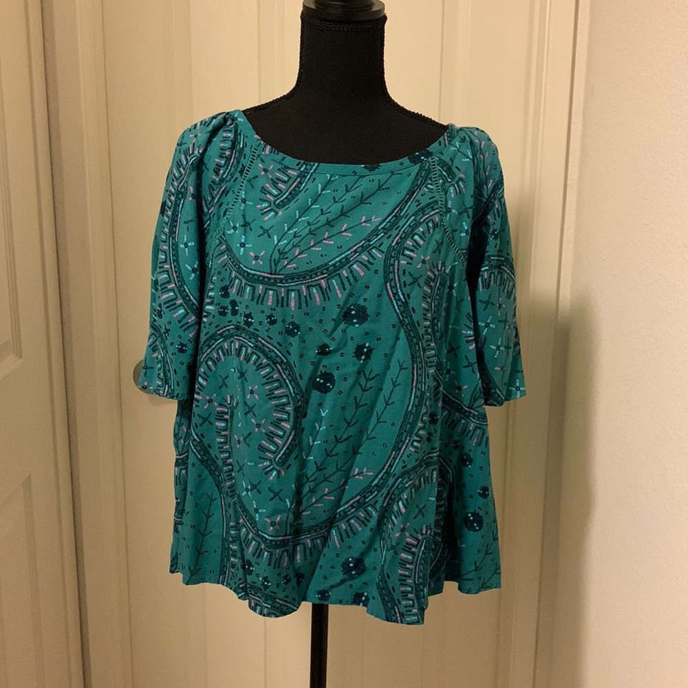 AVA & VIV Teal Print Top - Size 1X